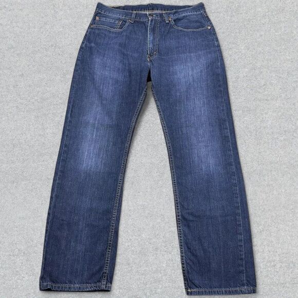 Levi's 505 Jeans Men's 36x32 Blue Denim Distressed Straight Leg Casual Work - Picture 1 of 16